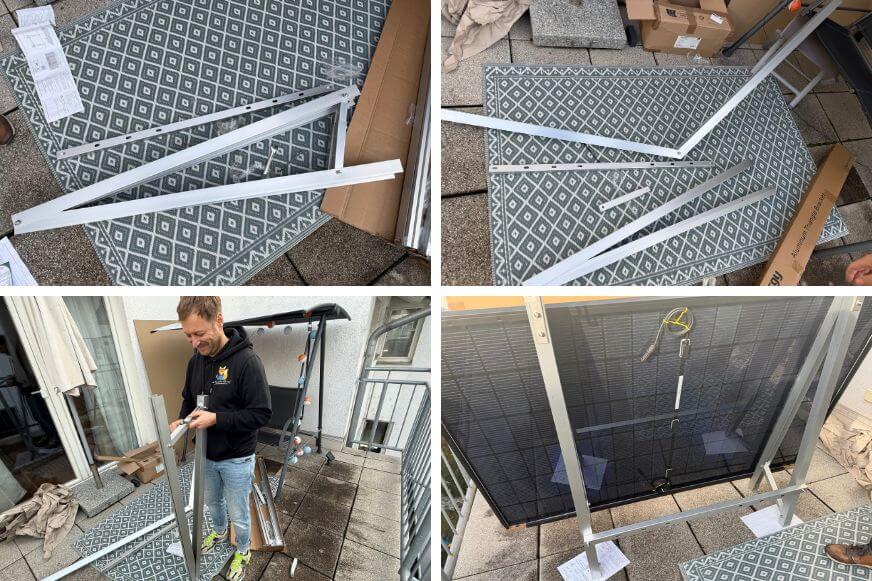 Montage der Balkonhalterung des 900W Sets, die Halterungsteile werden von den Smart-Home-Fox-Experten zusammngeschraubt.